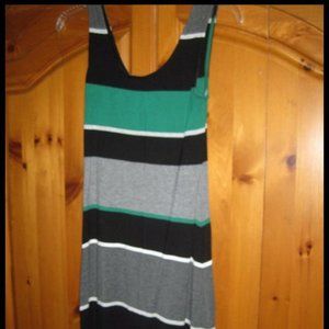 SUPER SOFT T SHIRT STYLE Maxi Womens Dress by MERONA Green Gray Black Striped XS
